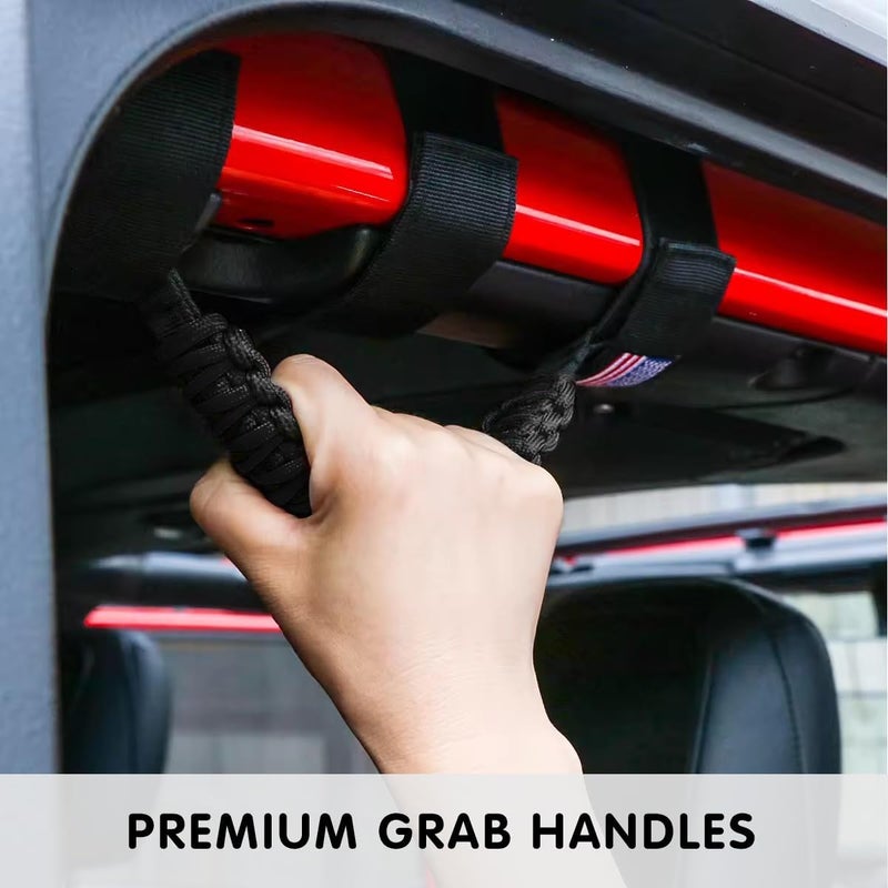 HZEL 4PCS Roll Bar Grab Handles, Oxford Cloth Upgrade Metal Buckle Paracord Grip Handles, Durable and Strong Car Accessories, Compatible with Wrangler JL, JLU, JT, JK, JKU, TJ, LJ and YJ (Black) - Image 5